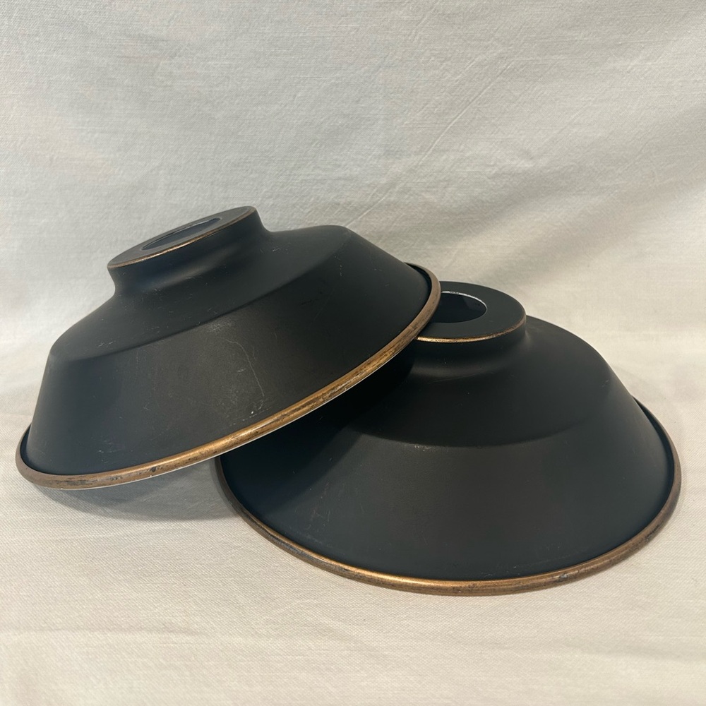 Black Metal Shades with Antique Gold Trim - Set of 2